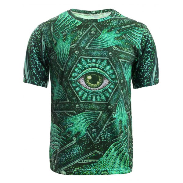 3D Geometric and Print Round Neck Short Sleeve T-Shirt for Men